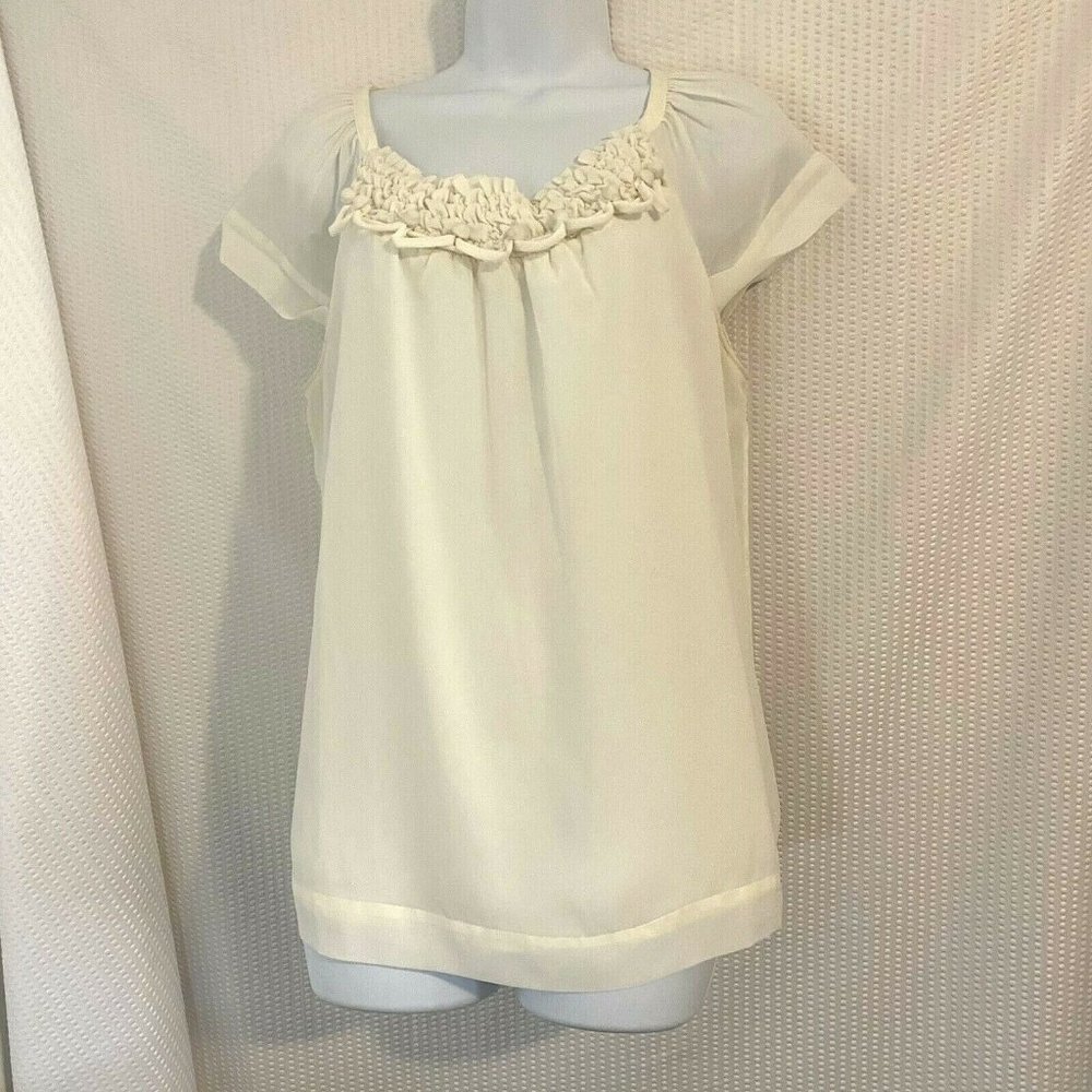 Banana Republic Cream Ruffle Scoop-Neck Blouse